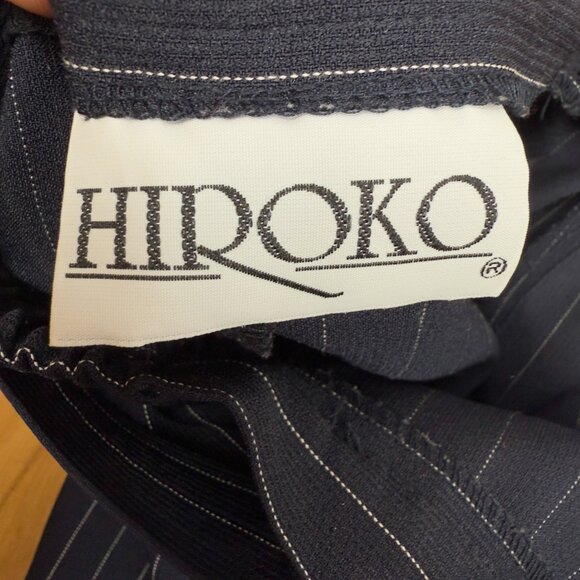 HIROKO VTG Designer Barrel Pinstripe Preppy Belted Ankle Office Pant Trousers 12 - Picture 7 of 8